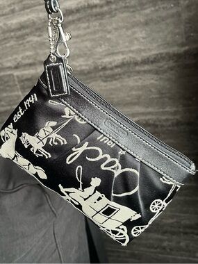 Coach Horse & Carriage Wristlet Pouch Black Jacquard Mini Bag 6.5” x 4.5”